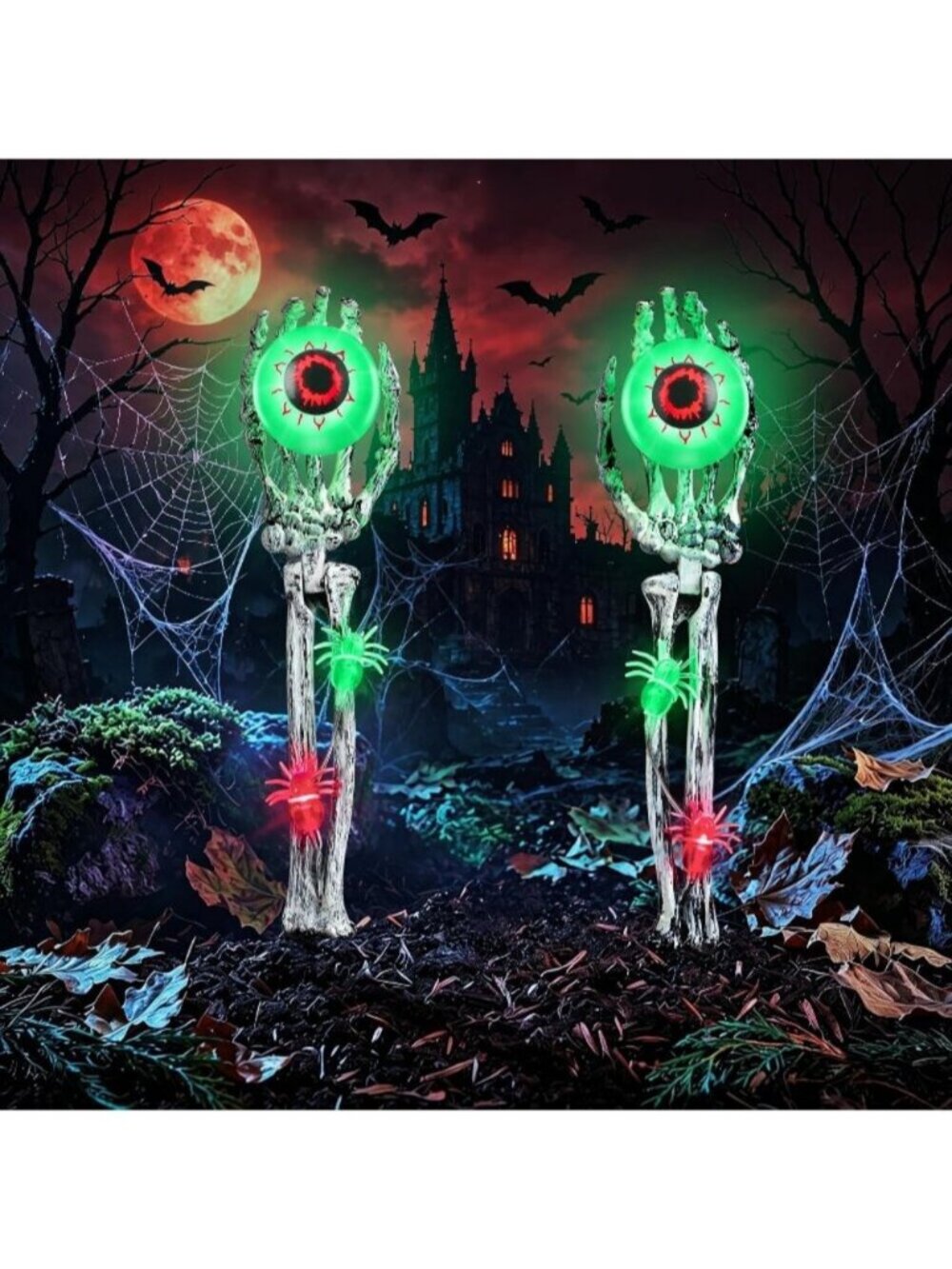 2 Pack Halloween Decorations Skeleton Hands Green Realistic Skeleton Hands & Arm